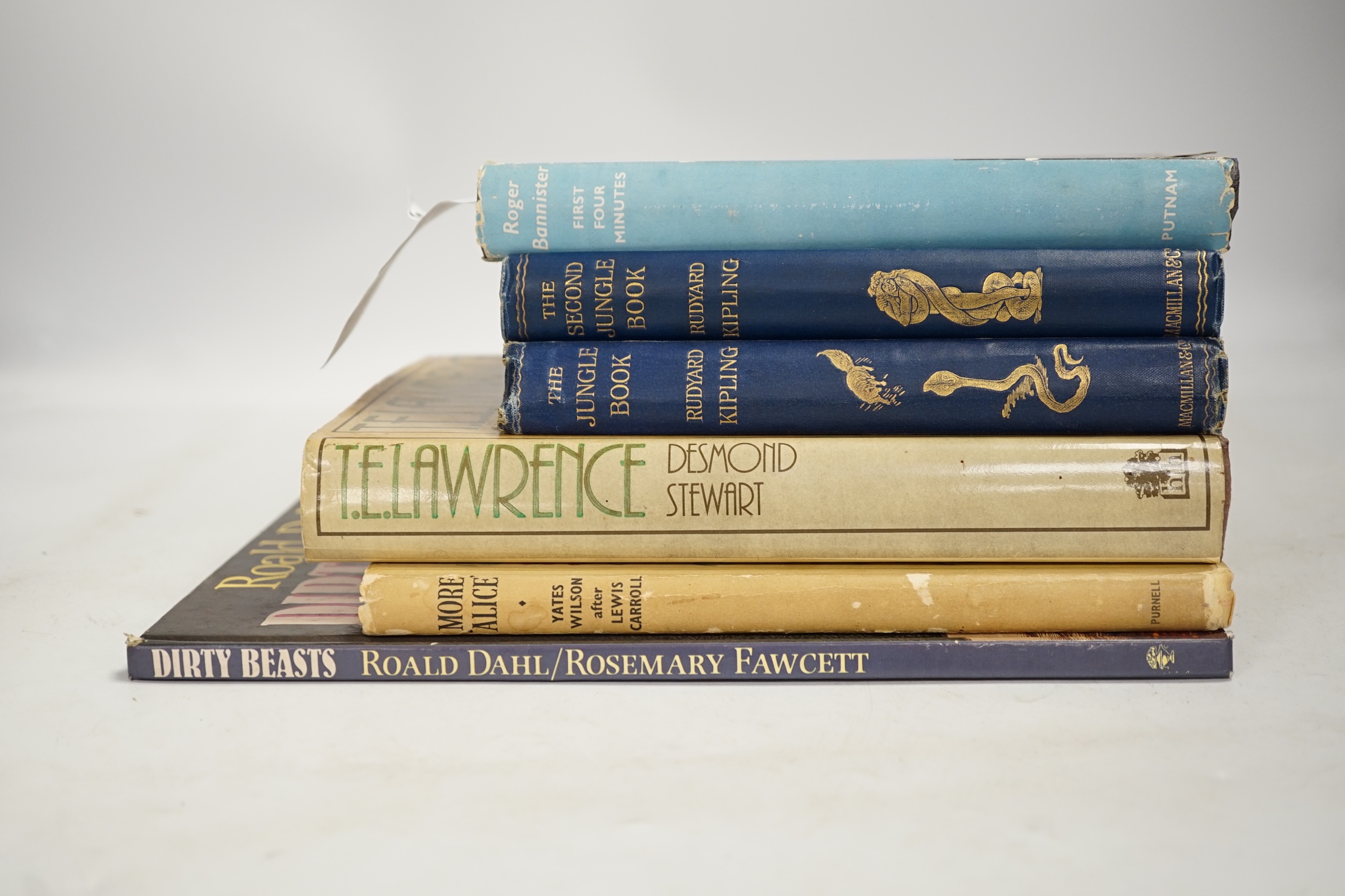 Bannister, Roger - First Four Minutes (inscribed by author on title). illus., d/wrapper. 2nd impression, 1955; Dahl, Roald - Dirty Beasts. 1st edition. coloured and other illus.; coloured pictorial boards, 4to. 1983; tog